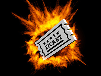 Burning ticket. Vector illustration with fire on a black background